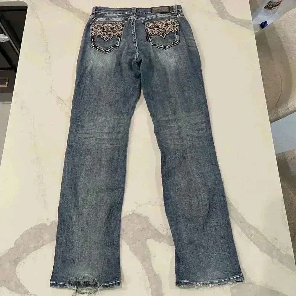 Grace in LA Bootcut Jeans Western Embroidered Rhinestone Distressed Women's 29 - Picture 5 of 10